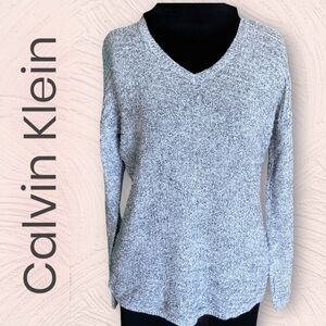 Calvin Klein V Neck Textured Sweater Gray Sz M
